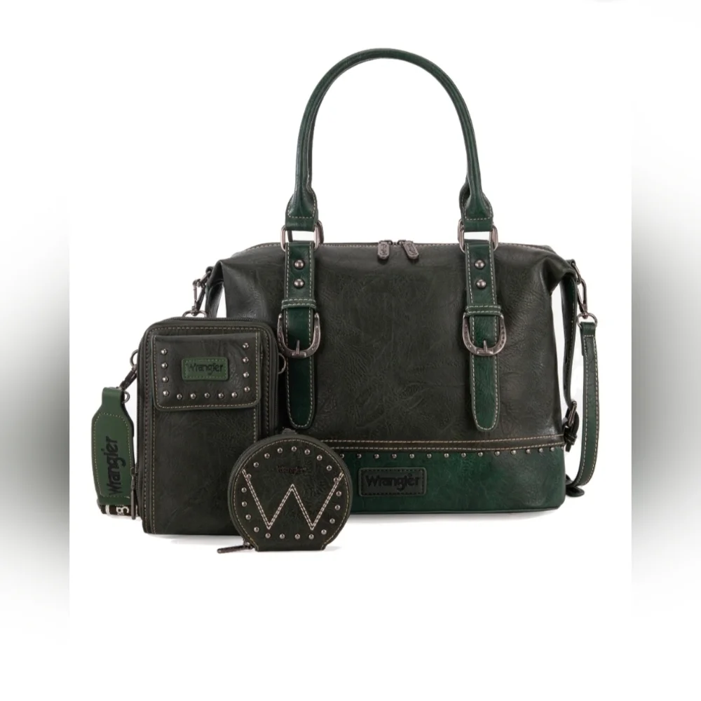 Wrangler 3Pcs Sage Green Doctor Bag Sets for Women Top-Handle Phone& Coin Wallet